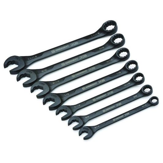 7-Piece SAE X6 Spline Open-End Ratcheting Wrench Set – Black Oxide Finish