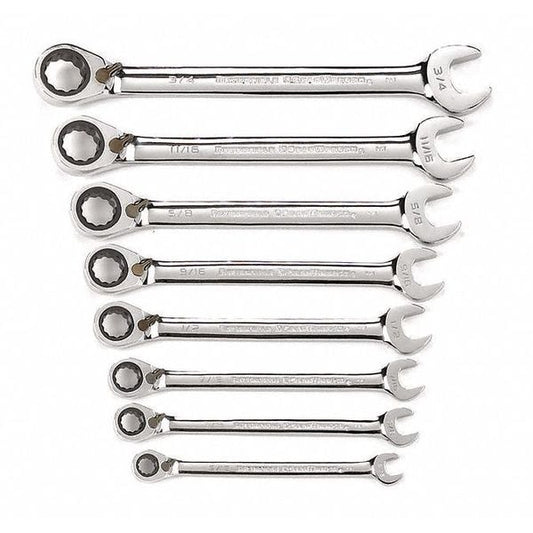 8-Piece SAE Reversible Ratcheting Wrench Set – 72-Tooth, 12-Point
