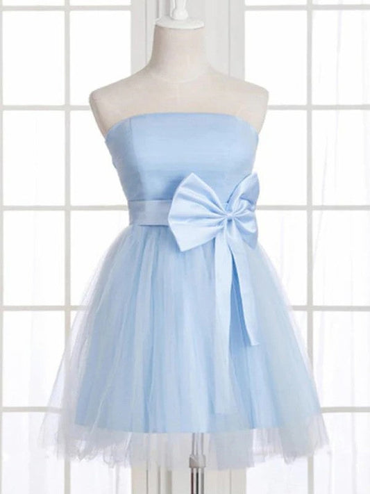 A-Line/Princess Tulle Bowknot Strapless Sleeveless Short/Mini Prom Dress