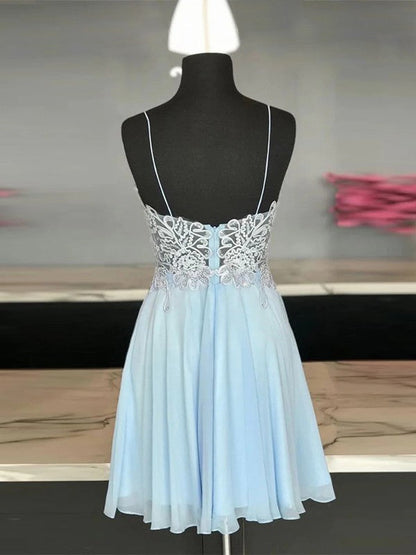 A-Line/Princess Chiffon Applique Spaghetti Straps Sleeveless Short/Mini Prom Dress