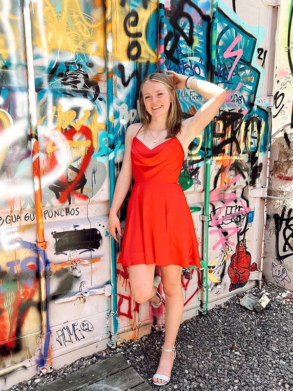 A-Line/Princess Satin Chiffon Ruched Spaghetti Straps Sleeveless Short/Mini Homecoming Dress