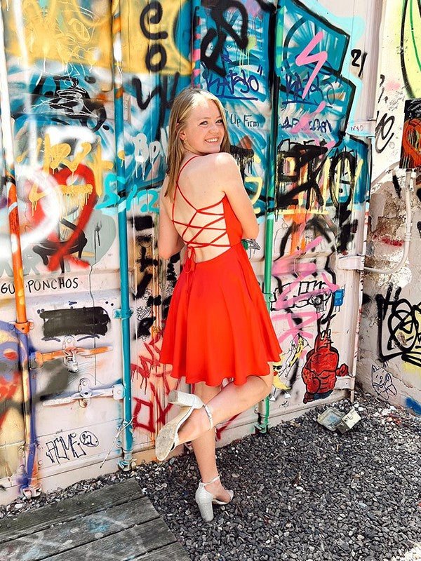 A-Line/Princess Satin Chiffon Ruched Spaghetti Straps Sleeveless Short/Mini Homecoming Dress