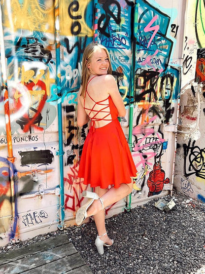 A-Line/Princess Satin Chiffon Ruched Spaghetti Straps Sleeveless Short/Mini Homecoming Dress