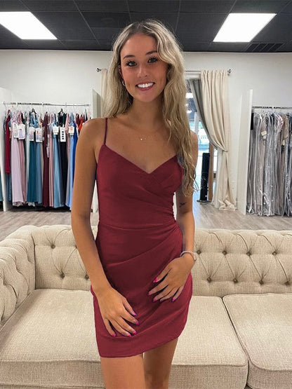 Sheath/Column Jersey Ruched V-neck Sleeveless Short/Mini Prom Dress