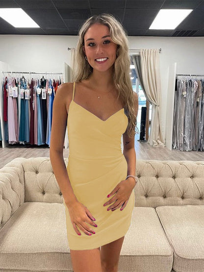 Sheath/Column Jersey Ruched V-neck Sleeveless Short/Mini Prom Dress