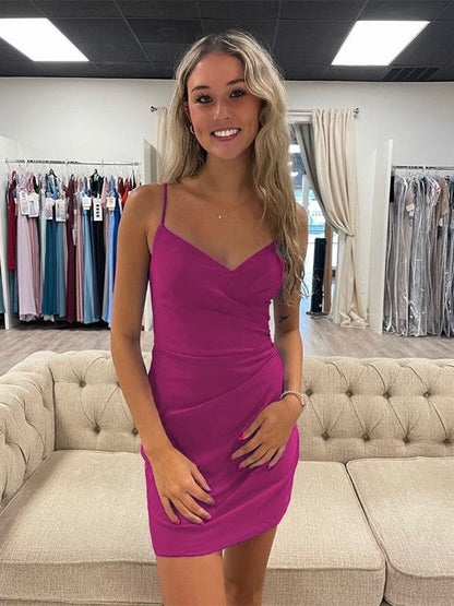 Sheath/Column Jersey Ruched V-neck Sleeveless Short/Mini Prom Dress