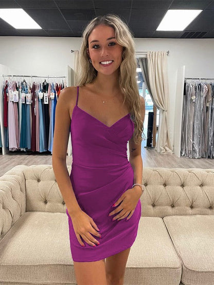 Sheath/Column Jersey Ruched V-neck Sleeveless Short/Mini Prom Dress