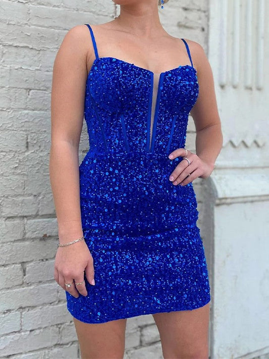 Sheath/Column Spaghetti Straps Sleeveless Short/Mini Corset Prom Dress