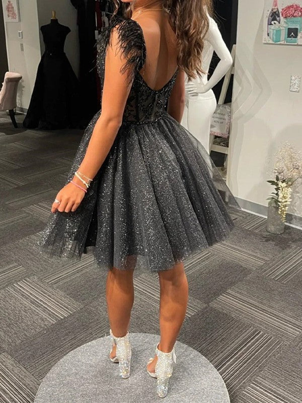 A-Line/Princess Applique Straps Sleeveless Short/Mini Corset Homecoming Dress