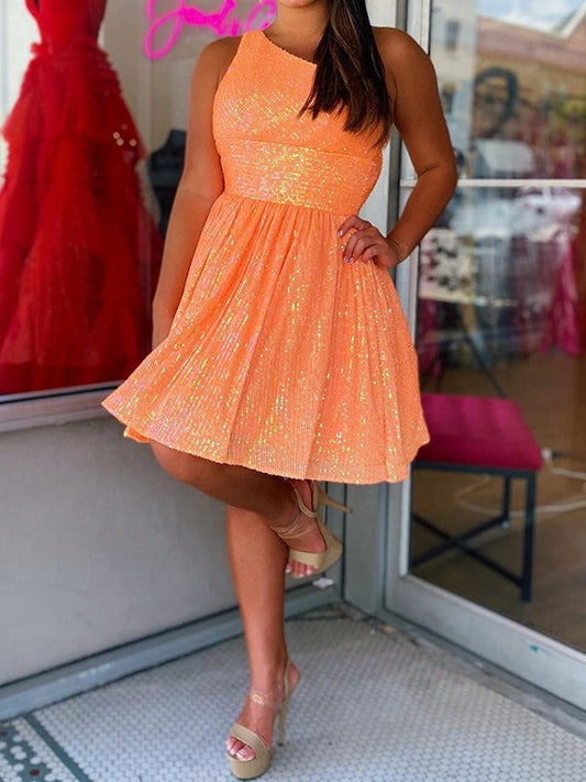 A-Line/Princess One-Shoulder Sleeveless Short/Mini Homecoming Dress