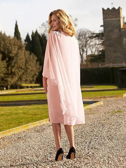 Sheath/Column Chiffon Beading Scoop Sleeveless Knee-Length Mother of the Bride Dress