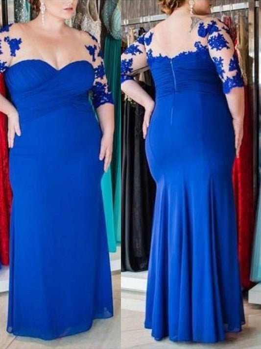 Sheath/Column Chiffon Applique V-neck 1/2 Sleeves Floor-Length Mother of the Bride Dress