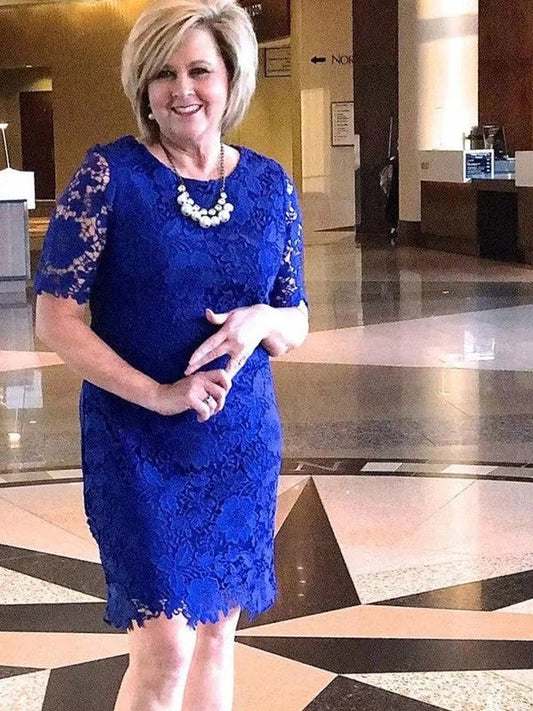 Sheath/Column Lace Scoop 1/2 Sleeves Knee-Length Mother of the Bride Dress