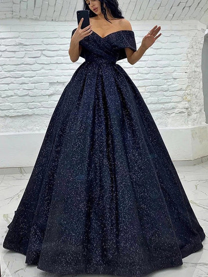 Ball Gown Ruched Off-the-Shoulder Sleeveless Sweep/Brush Train Prom Dress