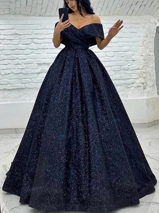 Ball Gown Ruched Off-the-Shoulder Sleeveless Sweep/Brush Train Prom Dress