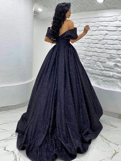 Ball Gown Ruched Off-the-Shoulder Sleeveless Sweep/Brush Train Prom Dress