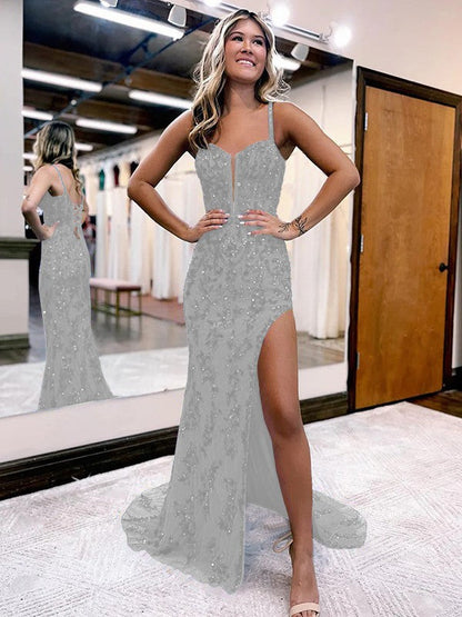 Sheath/Column Lace Straps Sleeveless Sweep/Brush Train Corset Prom Dress