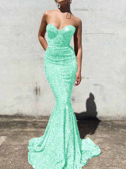 Trumpet/Mermaid Velvet Sequins  Sweetheart Sleeveless Court Train Prom Dress