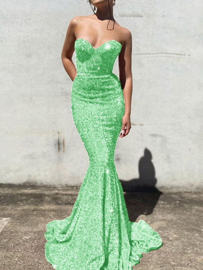 Trumpet/Mermaid Velvet Sequins  Sweetheart Sleeveless Court Train Prom Dress