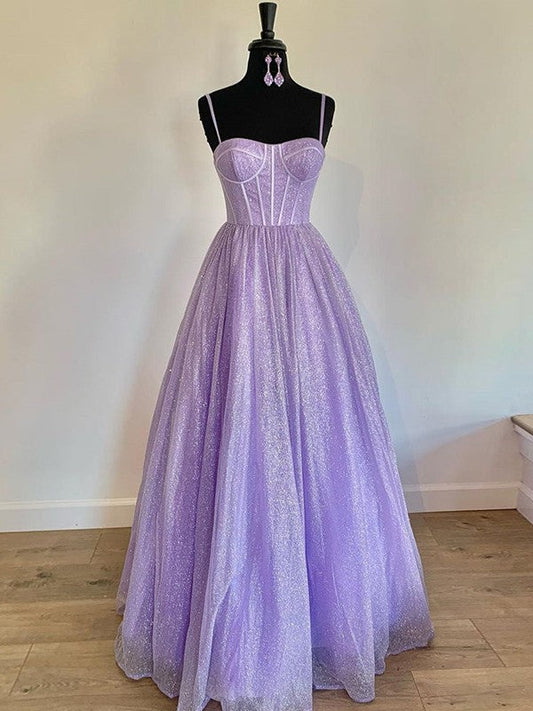 A-Line/Princess Ruffles Spaghetti Straps Sleeveless Floor-Length Prom Dress