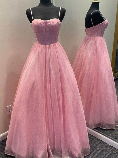 A-Line/Princess Ruffles Spaghetti Straps Sleeveless Floor-Length Prom Dress