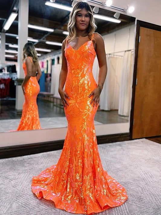 Sheath/Column V-neck Sleeveless Sweep/Brush Train Prom Dress
