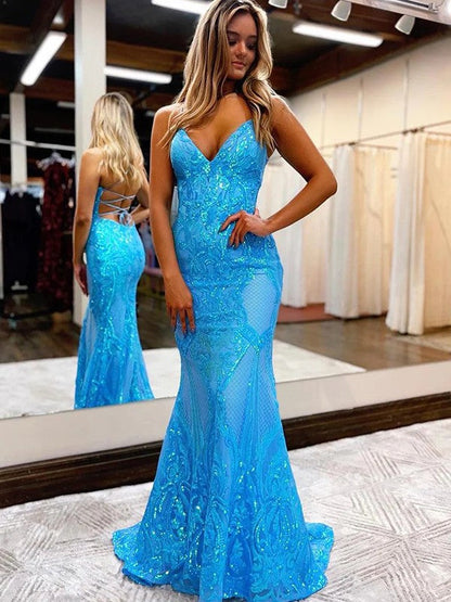Sheath/Column V-neck Sleeveless Sweep/Brush Train Prom Dress