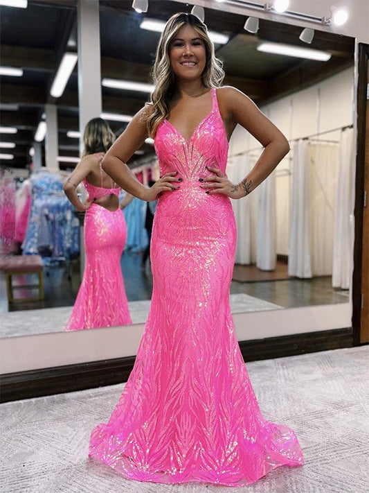 Sheath/Column V-neck Sleeveless Sweep/Brush Train Prom Dress