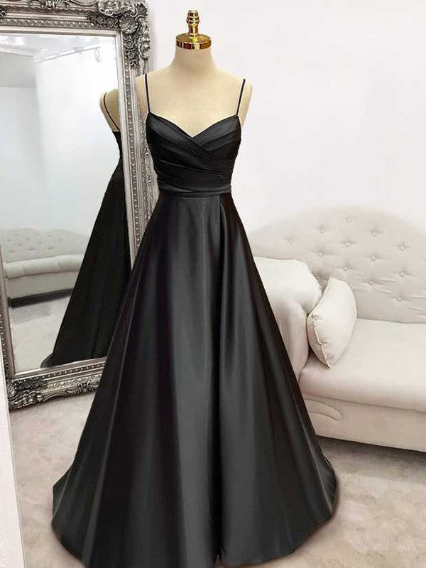 A-Line/Princess Elastic Woven Satin Ruffles V-neck Sleeveless Sweep/Brush Train Prom Dress
