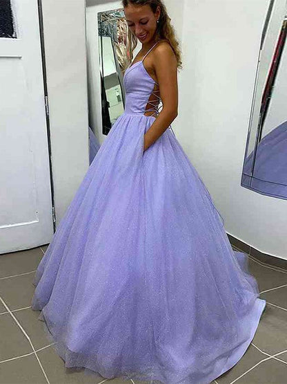 A-Line/Princess Ruffles Spaghetti Straps Sleeveless Sweep/Brush Train Prom Dress