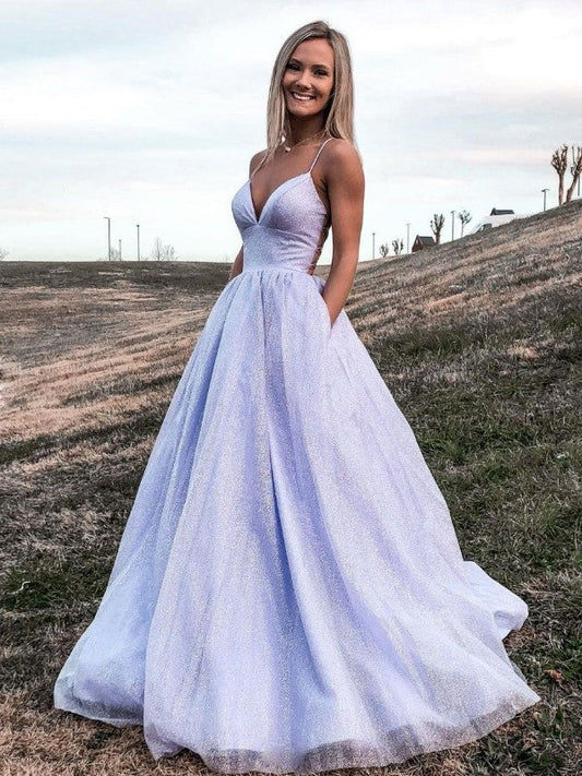 A-Line/Princess Ruffles Spaghetti Straps Sleeveless Sweep/Brush Train Prom Dress