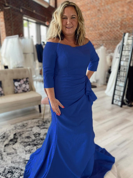 Trumpet/Mermaid Stretch Crepe Off-the-Shoulder Floor-Length Mother of the Bride Dress