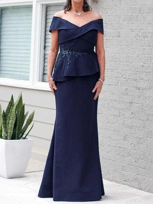 Sheath/Column Stretch Crepe Applique Off-the-Shoulder Floor-Length Mother of the Bride Dress