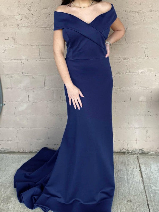 Sheath/Column Charmeuse Off-the-Shoulder Sweep/Brush Train Mother of the Bride Dress