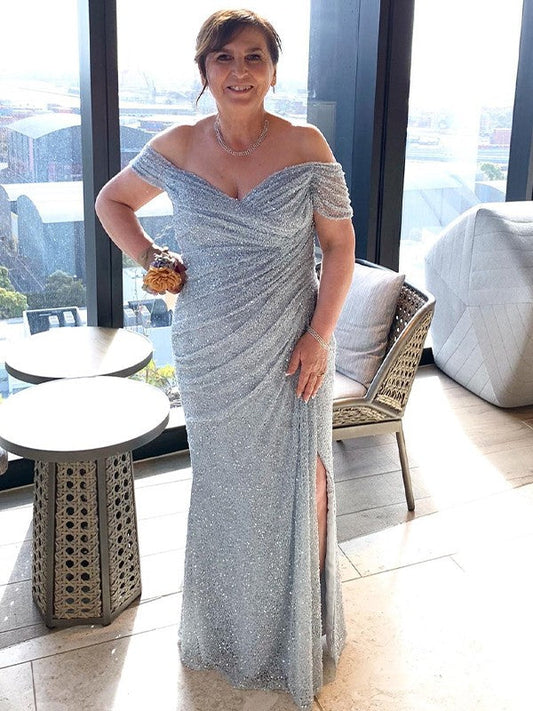 Sheath/Column Ruched Off-the-Shoulder Sleeveless Floor-Length Mother of the Bride Dress