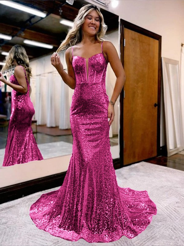 Trumpet/Mermaid Sequins Sweetheart Sleeveless Court Train Corset Prom Dress