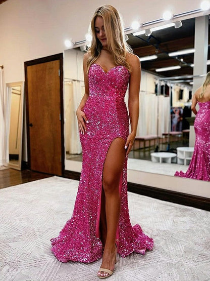 A-Line/Princess Velvet Sequins Sweetheart Sleeveless Court Train Prom Dress