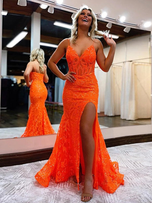 A-Line/Princess Sequin Sweetheart Sleeveless Court Train Corset Prom Dress