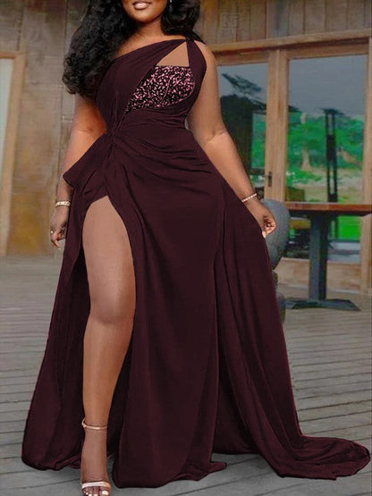 Plus Size A-Line/Princess Silk like Satin Halter Sleeveless Sweep/Brush Train Prom Dress