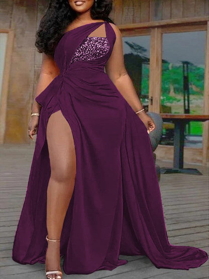 Plus Size A-Line/Princess Silk like Satin Halter Sleeveless Sweep/Brush Train Prom Dress