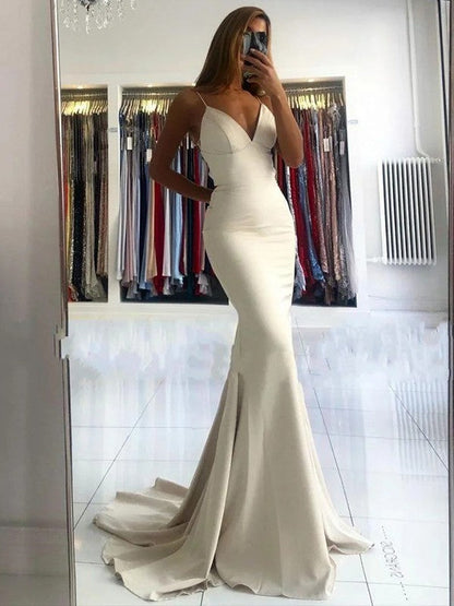 Trumpet/Mermaid Stretch Crepe V-neck Sleeveless Sweep/Brush Train Prom Dress