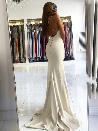 Trumpet/Mermaid Stretch Crepe V-neck Sleeveless Sweep/Brush Train Prom Dress