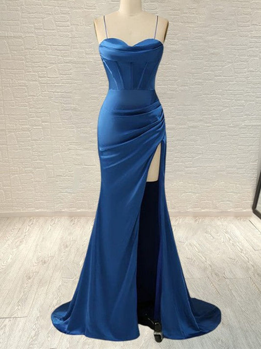 Trumpet/Mermaid NS Elastic Woven Satin Ruched Sweetheart Sleeveless Sweep/Brush Train Corset Prom Dress