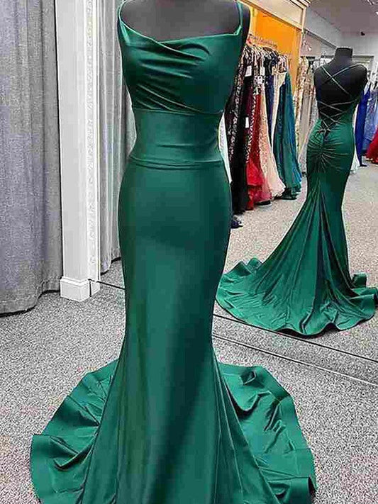 Trumpet/Mermaid Silk like Satin Straps Sleeveless Sweep/Brush Train Prom Dress