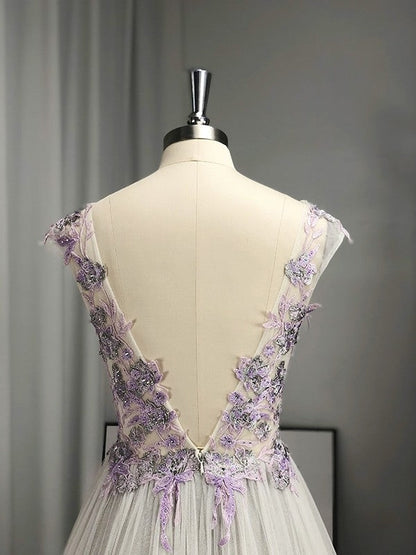 Prom Dress A-Line Regency Long V-neck Applique