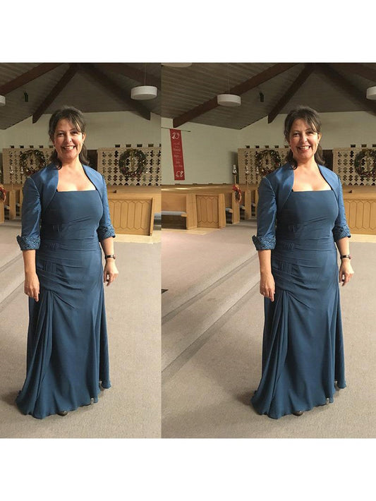 Sheath Strapless Sleeveless With Ruched Floor-Length Chiffon Mother of the Bride Dress