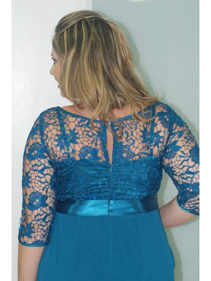 A-Line Bateau 1/2 Sleeves With Sash/Ribbon/Belt Floor-Length Chiffon Mother of the Bride Dress