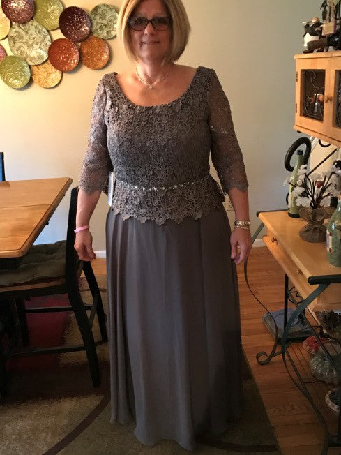 A-Line Scoop 3/4 Sleeves With Lace Floor-Length Chiffon Mother of the Bride Dress