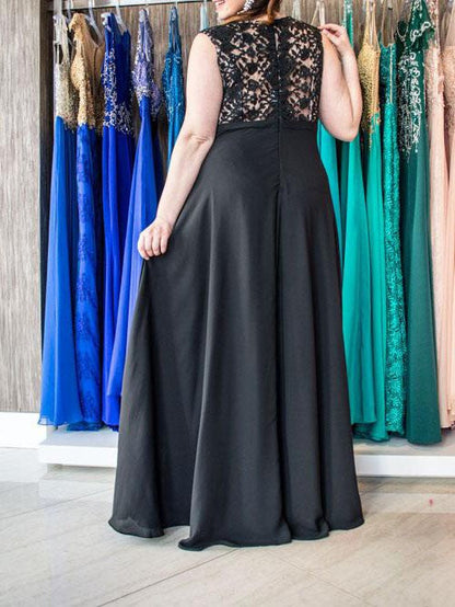 A-Line V-neck Sleeveless With Applique Floor-Length Chiffon Plus Size Prom Dress