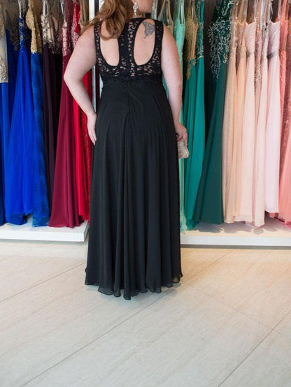 A-Line Straps Sleeveless With Lace Floor-Length Chiffon Plus Size Prom Dress